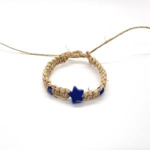 Handmade Hemp Bracelet Tan Blue